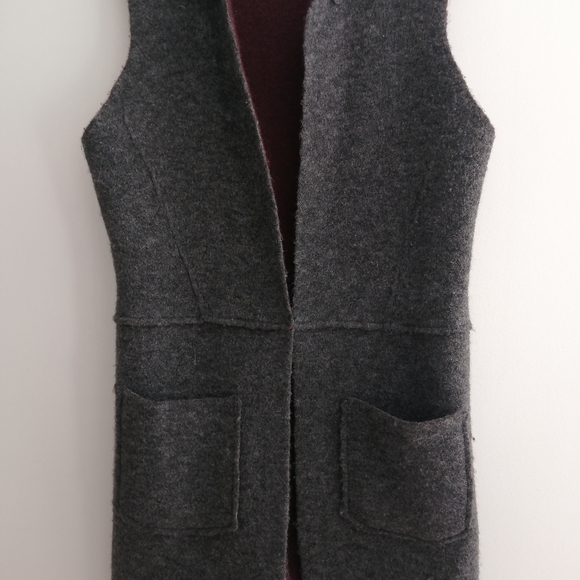 Anthropologie Moth Morris Wool Sleeveless Duster Vest Gray Maroon XS/S - Picture 8 of 17